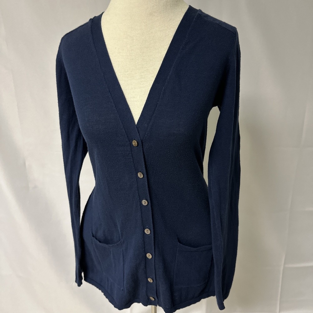 Fenn  Wright Manson Button Front Cardigan Women's Sz Medium Navy Blue 100% Co